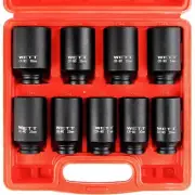 1/2" Drive Deep Impact Socket Set, 9-Piece Spindle Axle Nut Metric 6 Point So...