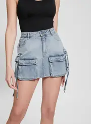 GUESS Women's Blue Devon Carago Mini Skirt Size: XL, Spandex
