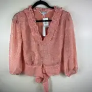 Walter Baker Bree Top Peach Jaguar Womens Size Large New w/ Tags Ruffle Neckline