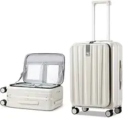 [Hanke] 24 Inch Checked Luggage with Spinner Wheels Top Open PC Hard Suitcases Aluminum Frame Travel Luggage Rolling Suitcase(Ivory White)