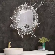 Modern Bathroom Water Splash Mirror, Unique Wall Accent Mirror with LED Backlit