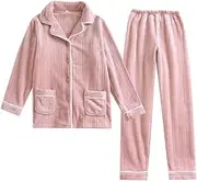 [ChangNanJun] Winter Sleepwear Flannel Button Down Lounge Sets Long Sleeves Pajama Set for Couple