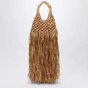 [Hibourama] Natural Leather And Raffia Fringed Vannifique Bag One size Brown
