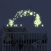 Alice in Wonderland Glow in The Dark Wall Stickers, BENBO Alice Stars PVC Vinyl Luminous Wall Decals DIY Wall Stickers for Home Decor Girls Nursery Room Decoration