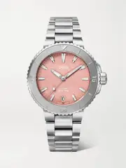 ORIS - Aquis Date Automatic 36.5mm Stainless Steel And Mother-of-pearl Watch - Red - One size