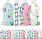 Squooshi Reusable Food Pouches 10-Pack 5oz - Baby Food Storage Toddler Kids Squeeze Pouch Washable Freezer Safe - 5 Fun Designs