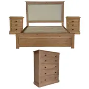 Jade 4pc King Bed Bedside Tallboy Bedroom Suite Furniture Package - Natural