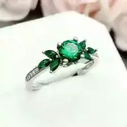 2.50Ct Round Cut Lab Created Green Emerald Engagement Ring 14k White Gold Plated