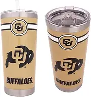 Desert Cactus University of Colorado 22oz Rally Tumbler Buffaloes CU Buffs Insulated Stainless Steel with Lid and Straw Reusable Double Walled Cup Hot and Cold Drinkware Full Color 22 Ounces (Gold)