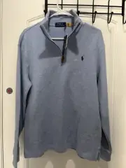NWT Men's POLO Ralph Lauren Quarter Zip Cotton Pullover Sweatshirt Blue M $125