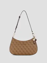 GUESS Brown Logo Noelle Top Zip Shoulder Bag