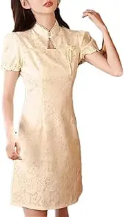 [Generic] Chinese Style Dresses for Women Short Sleeves Mini Cheongsam Dress