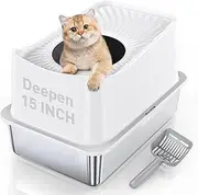 WoofiGo Stainless Steel Cat Litter Box, Large Top Entry Litter Box for Big Cats, Enclosed Kitty Litter Box with Lid, Metal Cat Litter Box Never Absorbs Odors, Easily Cleaning, Include Scoop