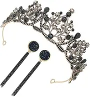 Baluue 1 Set Crown Earrings Bride Hair Accessory Princess Crown Bridal Headband Crown Bridal Headdress Wedding Black Tiaras Vintage Earrings for Women Suit Bride Earring Alloy