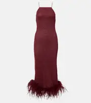 [Oseree] Oséree Lumière feather-trimmed midi dress AU 16 burgundy