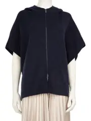 Navy Wool Zip Hooded Knit Cardigan