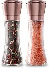 Stainless Steel Salt and Pepper Grinder Set Manual Himalayan Pink Salt Mill|Salt and Pepper Shakers with Adjustable Coarseness and Clear Glass Body (Pack of 2)