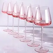 OUHT Pink Wine Glasses Set of 6-18oz Hand Blown Long Stemmed Crystal Slanted Wine Glasses For Women-Pink Glassware Collection Gift for Wedding Birthday Party
