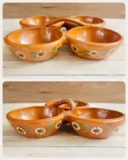 2 Terracotta Salsa Holder Trays 2 Salsero de Barro De 3 Y De 4 Platos