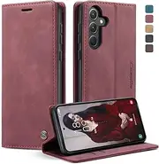 [owlhold] Case for Samsung Galaxy A35 5G Case, Premium Leather Case, Soft Vintage Nubuck Leather, Foldable Stand, Flip Case, Card Slot, Stand Function, Shockproof Protective Case for Samsung A35 - Wine