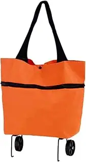 Utility Carts Collapsible Shopping Bag with Wheel Zipper Foldable Trolley Bag Reusable Grocery Shopping Cart for Shopping Supplies Orange