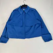 Black History Month Cropped Jacket Plus Size 3X Snap-Front Long-Sleeve Blue