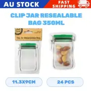 24X Clip Jar Shaped Resealable Bag Zip Lock Craft Reusable Snack Bags 350ml