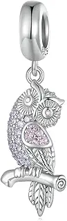 [Teleye] Owl Pendant Charm 925 Sterling Silver Charm Fits For Pandora Bracelet Necklace,BSC832, Cubic Zirconia, Created Cubic Zirconia