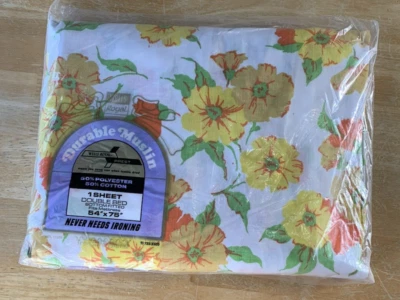 Vintage Wells Royal Yellow Floral Durable Muslin Double Full Fitted Bed Sheet