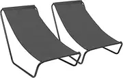 Harbour Housewares Folding Sun Loungers - Black - Pack of 2 - Canvas Outdoor Lawn Sunlounger Chair Lightweight Portable Chair for Garden, Beach, Picnic, Fishing