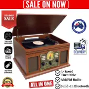 Bluetooth Turntable LP Vinyl Record Player Recorder AUX MP3 CD Cassette RETRO