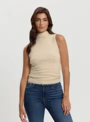GUESS Women's Beige Ashley Funnel Top Size: Small