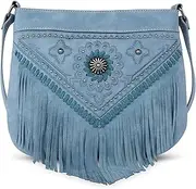 [Montana West] Crossbody Bags for Women Western Small Purse Tassels Embossed Handbags, Fringe Jean