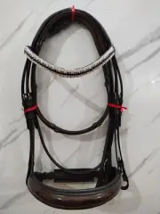 Leather Horse Bridle Patent Nose band With Five Row Crystal Browband Free Ship.