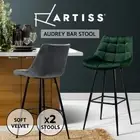 Artiss 2x Kitchen Bar Stool Velvet Stools Chairs Metal Barstool Green Grey