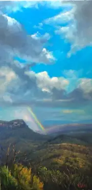 Original oil painting Australian Landscape After the Storm Blue Mtns