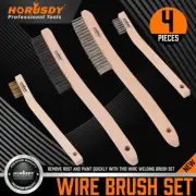 4Pc Wire Brush Set 20-35cm Long Stainless Steel Brass Rust Remove Wood Handle