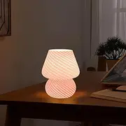 SWNEPOF Mushroom Table Lamp, Nights Light with 3 Color Modes and Adjustable Brightness, USB Desk Lamp for Bedroom Dorm Living, Murano Style Aesthetic Cute Home Decor (Pink)