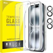 JETech Screen Protector for iPhone 16 6.1-Inch with Camera Lens Protector, Easy Installation Tool, Tempered Glass Film, HD Clear, 2-Pack Each