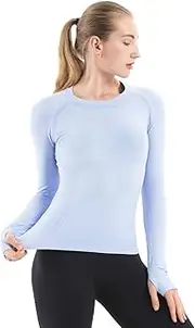 MathCat Seamless Workout Shirts for Women Long Sleeve Yoga Tops Sports Running Shirt Breathable Athletic Top Slim Fit