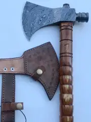 CUSTOM HANDMADE Art DAMASCUS STEEL WOOD Throwing Axe HATCHET TOMAHAWK Knife