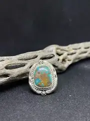 Native American Navajo Pilot Mountain Turquoise Sterling Silver Ring Size ￼8