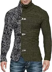 [Generic] Men's Button Turtle Neck Sweaters Cardigans Male Zipper Front Casual Sweater Long Sleeve Cardigans Sweater for Men