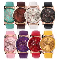 在飛比找蝦皮購物優惠-1HST時尚日內瓦羅馬皮革石英腕錶簡約金屬紋 質感手錶 男錶