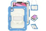 iPad Mini 7 2024 8.3 Inch Case with Screen Protector Hand Strap Stand & Shoulder Strap-Green&Beige