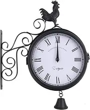 Garden Clocks Outdoor Waterproof, 15 Inch Iron Rooster Bell Shape Double-Sided Metal Outdoor Clocks for The Garden Wall Mounted Silent Clock Outside Clock Indoor Outdoor Decoration