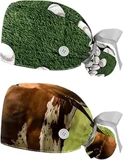[WOSHJIUK] Working Hat 2 Pack Scrub Caps for Women,Grass Sports Baseball,Tie Back Cap Adjustable Scrub Hat