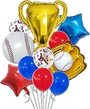 Baseball Theme Party Balloon Set, 13 Pieces, with Number 1 Trophy Balloon