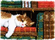 Vervaco Latch Hook Rug Kit 21.25"X15.5" Cat On Bookshelf