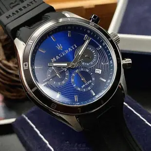 【MASERATI 瑪莎拉蒂】MASERATI手錶型號R8871624003(寶藍色錶面銀錶殼深黑色矽膠錶帶款)